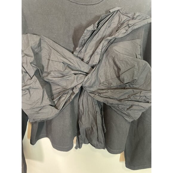 Zara Black Long Sleeve Knot Front Top Women's Size L Crew Neck Minimalist - Picture 7 of 7